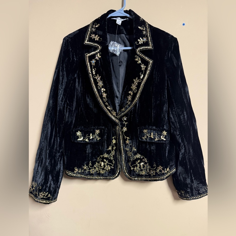 Katherine Barclay Black Blazer with Gold Embroidery